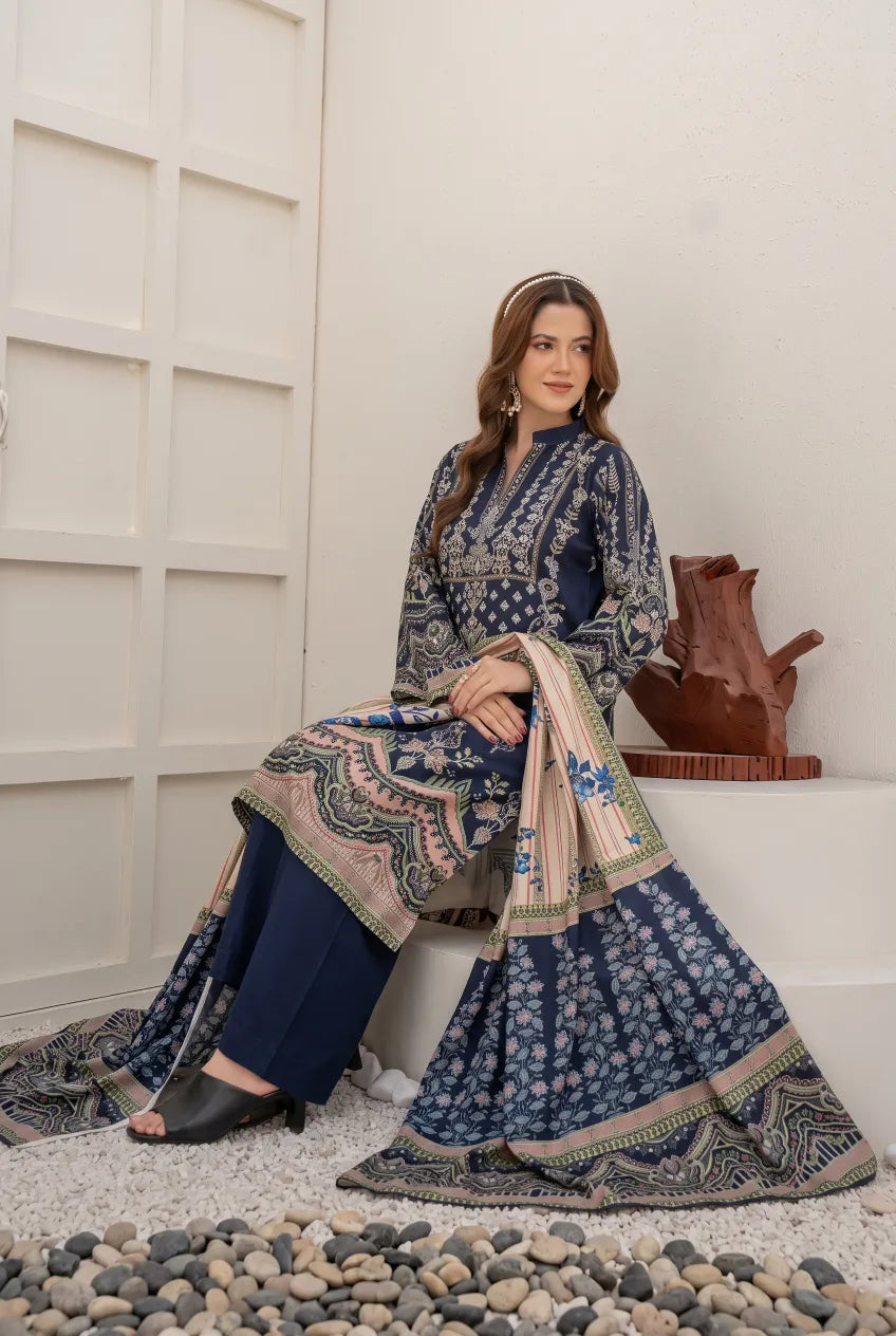 3 Pieces - Marooj Unstitched Dark Blue BanaDora Linen Suit