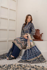 3 Pieces - Marooj Unstitched Dark Blue BanaDora Linen Suit