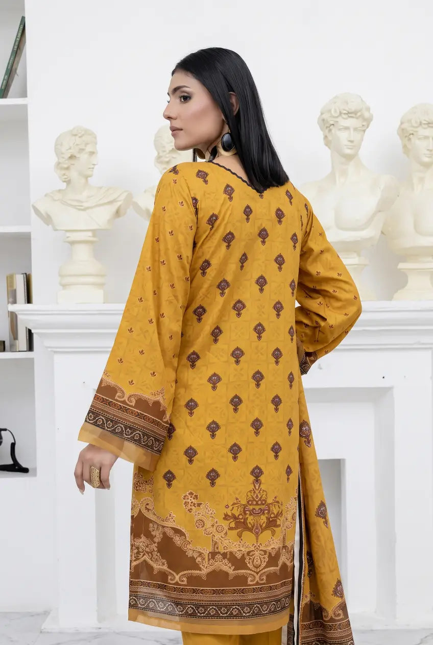 3 Piece - Marooj Unstitched Mustard BanaDora Linen Suit