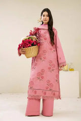 3 Pieces - Marooj Luxury Embroidered Unstitched Baby Pink  Karandi Ladies Suits