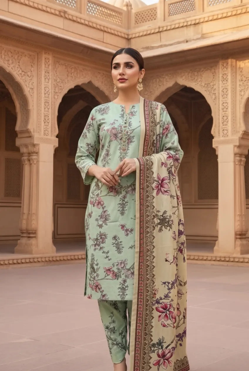 3 Pieces - Marooj Unstitched Sea Green BanaDora Linen Suit