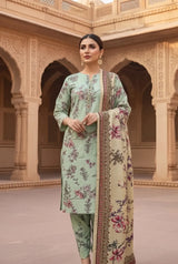 3 Pieces - Marooj Unstitched Sea Green BanaDora Linen Suit