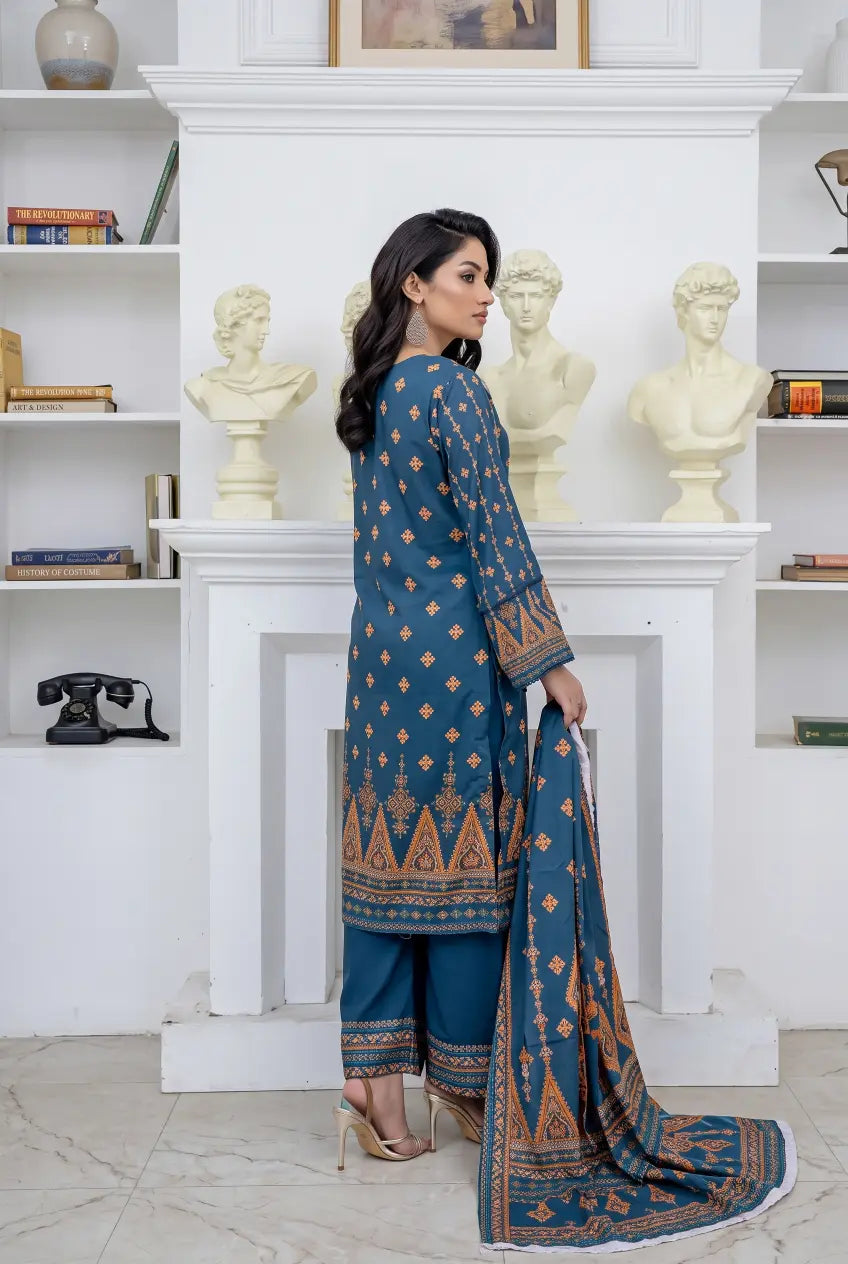 3 Piece - Marooj Unstitched Blue BanaDora Linen Suit