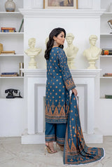 3 Piece - Marooj Unstitched Blue BanaDora Linen Suit