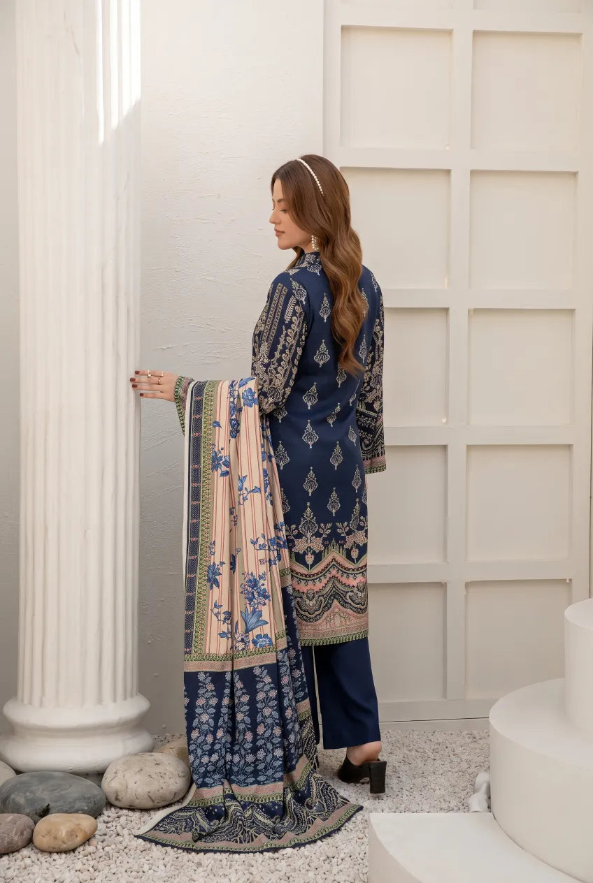 3 Pieces - Marooj Unstitched Dark Blue BanaDora Linen Suit