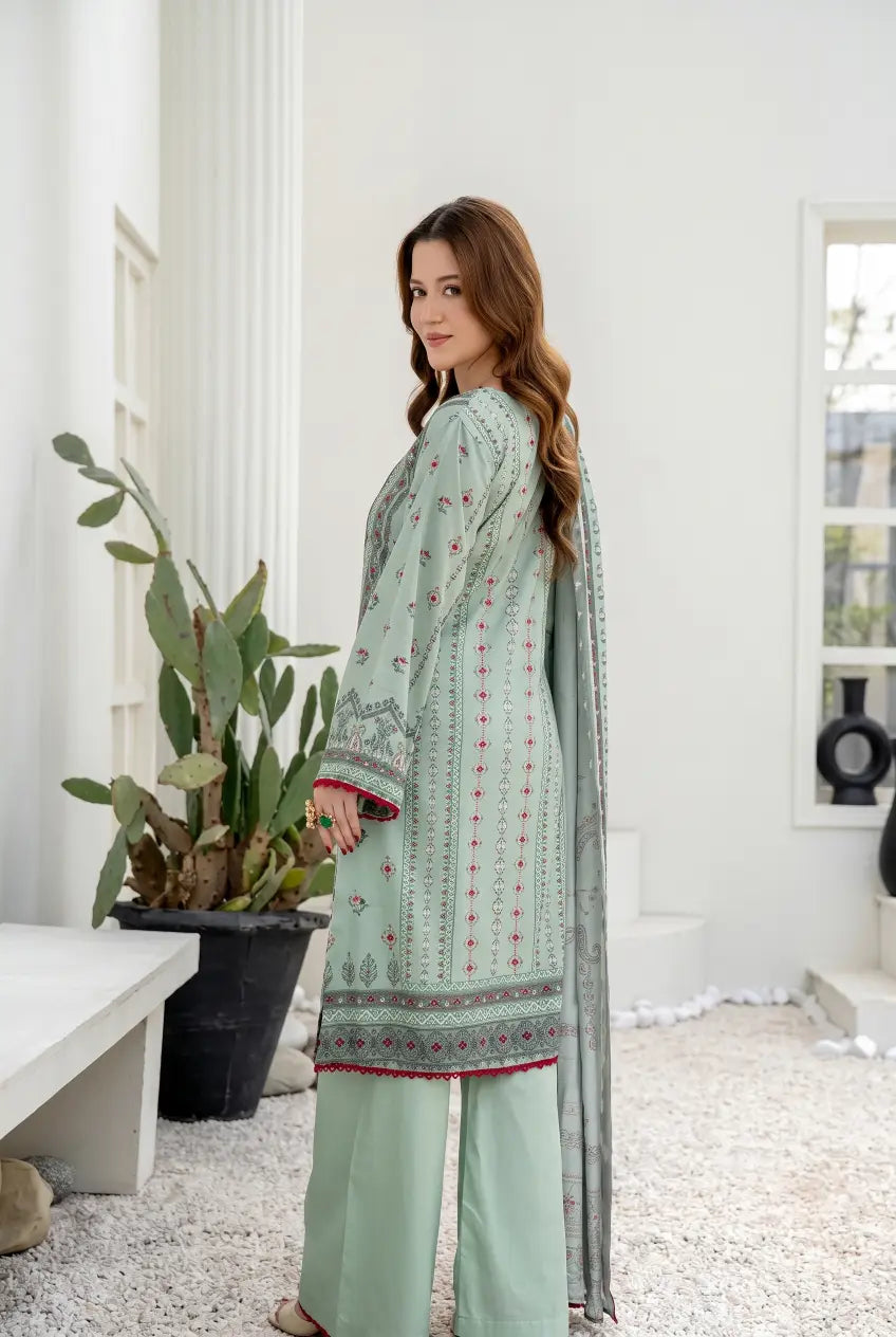 3 Pieces - Marooj Unstitched Sea Green BanaDora Linen Suit