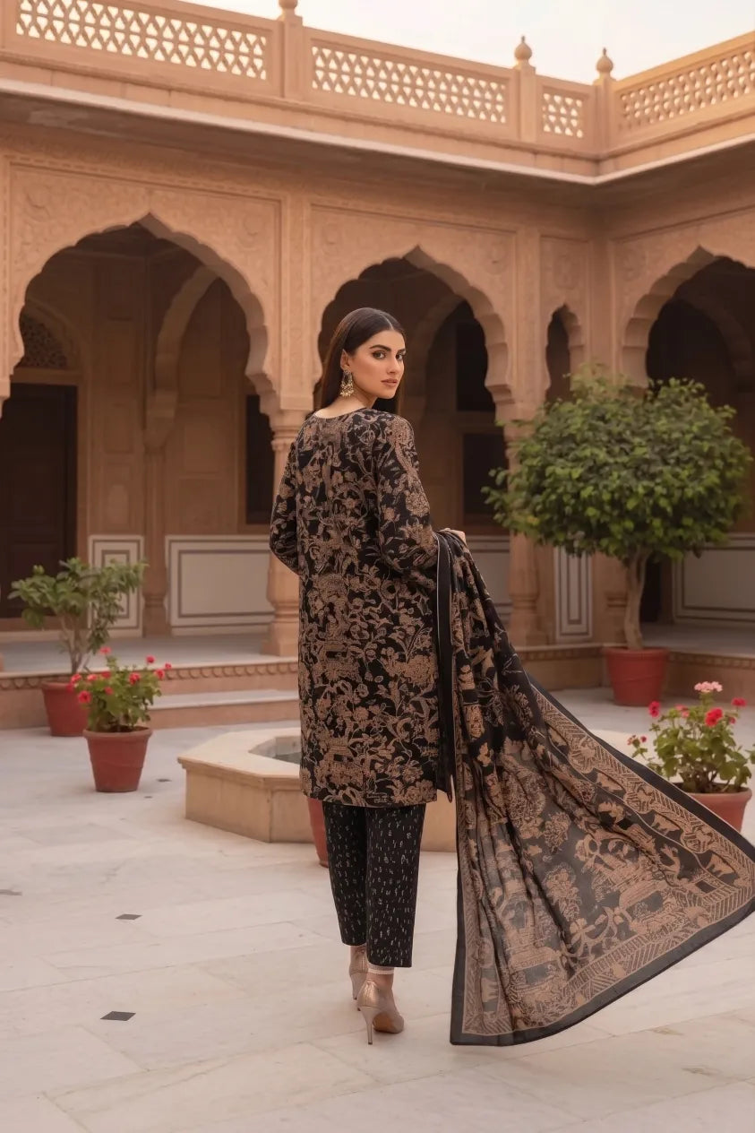 3 Pieces - Marooj Unstitched Black BanaDora Linen Suit
