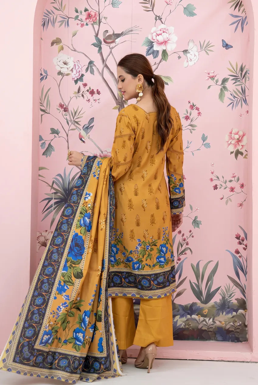 3 Pieces - Marooj Unstitched Light Mustard BanaDora Linen Suit