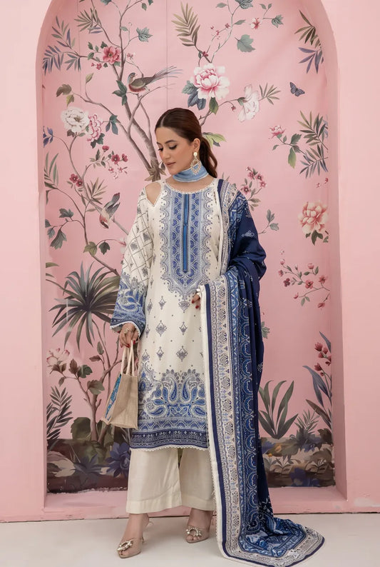 3 Pieces - Marooj Unstitched Off White BanaDora Linen Suit