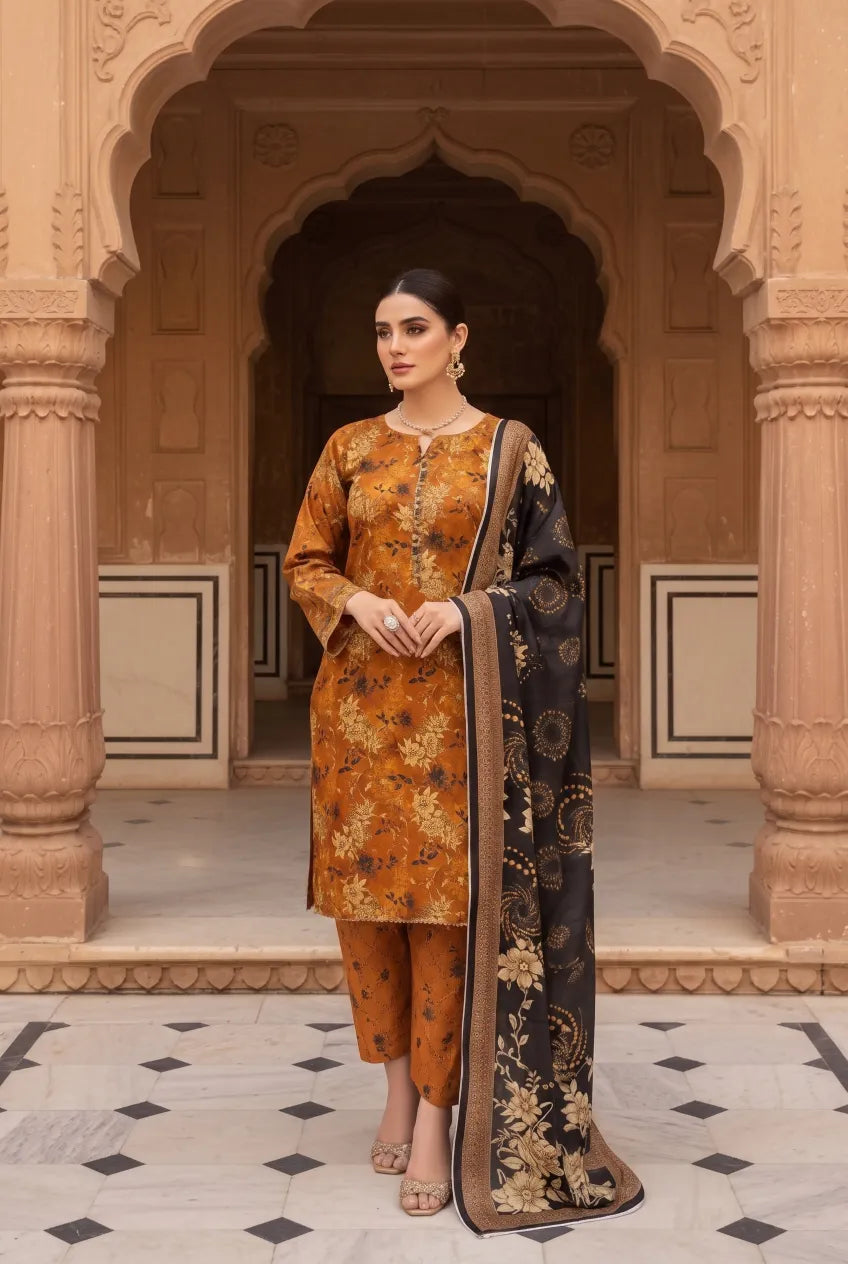 3 Pieces - Marooj Unstitched Orange BanaDora Linen Suit