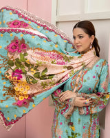 3 Pieces - Marooj Unstitched Sky Blue BanaDora Linen Suit