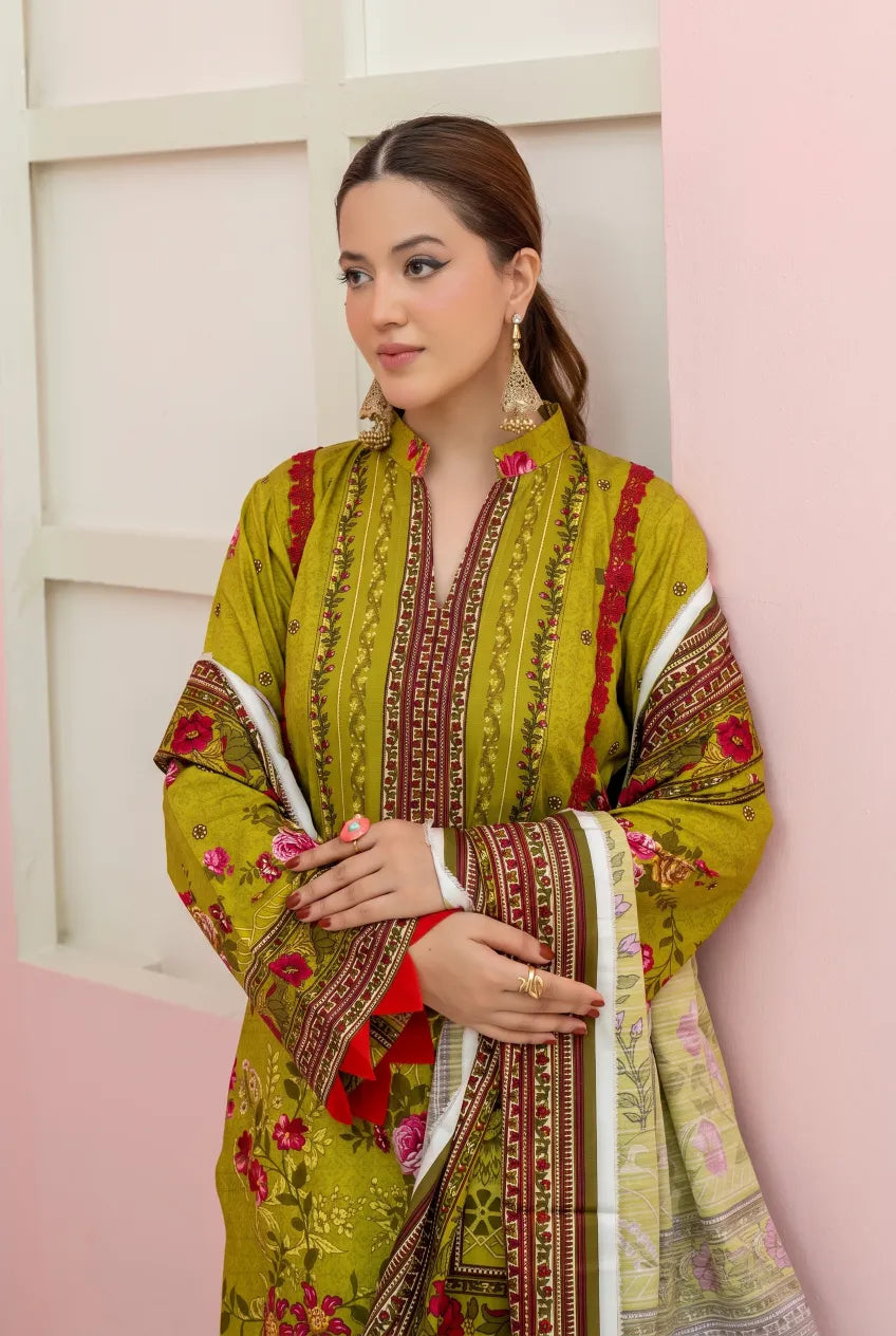 3 Pieces - Marooj Unstitched Parrot BanaDora Linen Suit