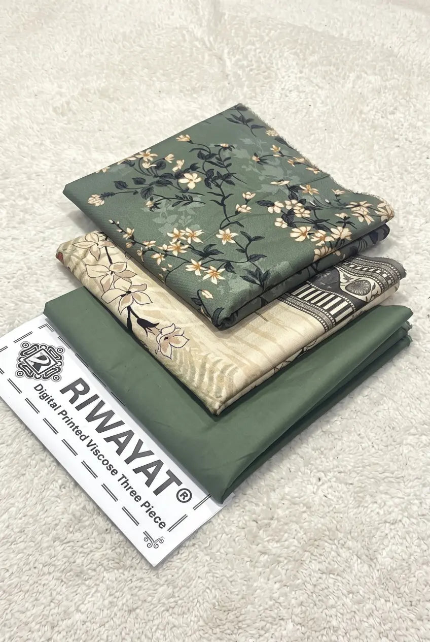 3 Pieces - Riwayat Unstitched Sea-Green Dobby Viscose Suit