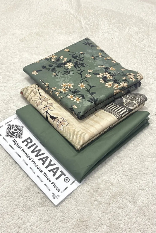 3 Pieces - Riwayat Unstitched Sea-Green Dobby Viscose Suit