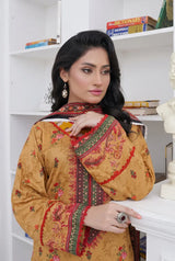 3 Piece - Marooj Unstitched Orange BanaDora Linen Suit