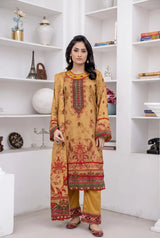 3 Piece - Marooj Unstitched Orange BanaDora Linen Suit