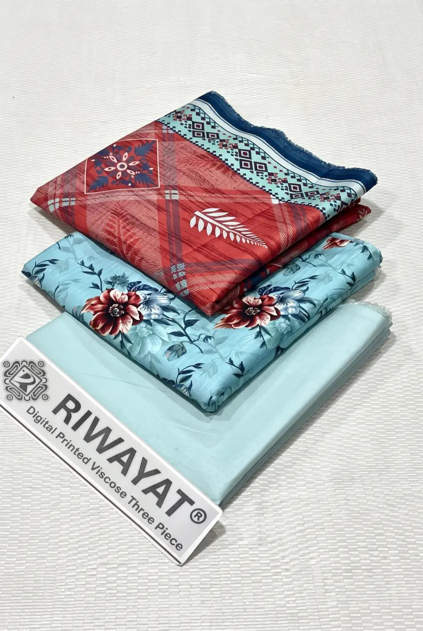3 Pieces - Riwayat Unstitched Sky Blue Dobby Viscose Suit