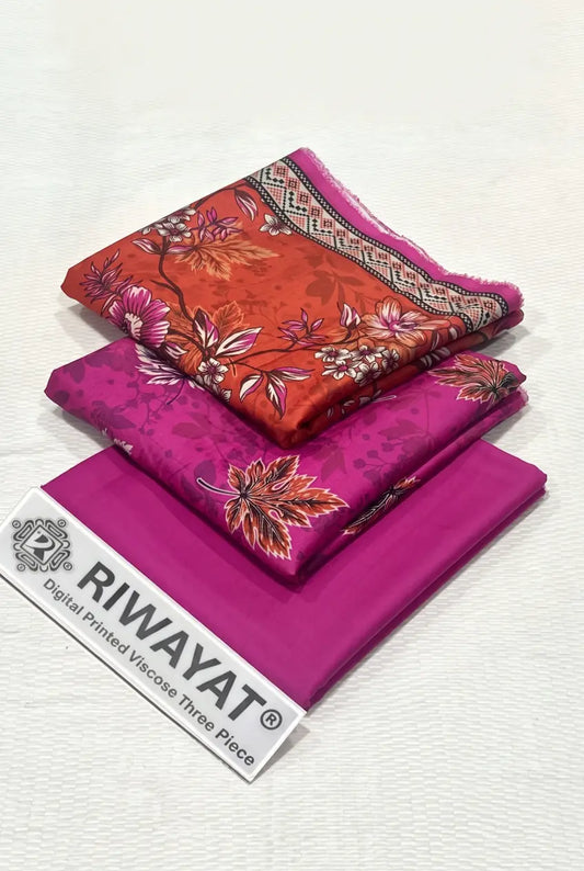 3 Pieces - Riwayat Unstitched Redish Pink  Dobby Viscose Suit