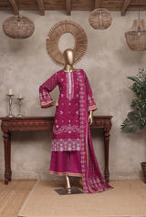 3 Pieces - Riwayat Unstitched Dark Pink Ladies Cambric Cotton Suit