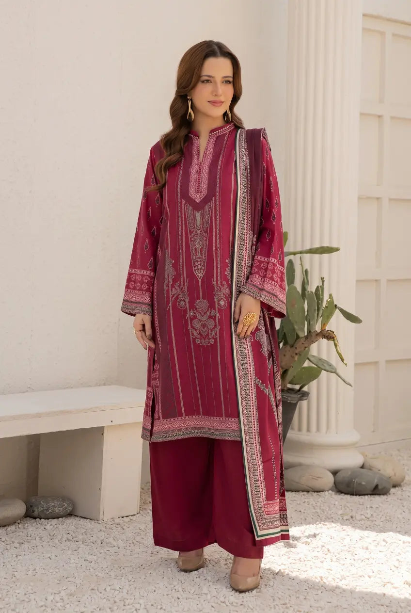 3 Pieces - Marooj Unstitched Maroon BanaDora Linen Suit
