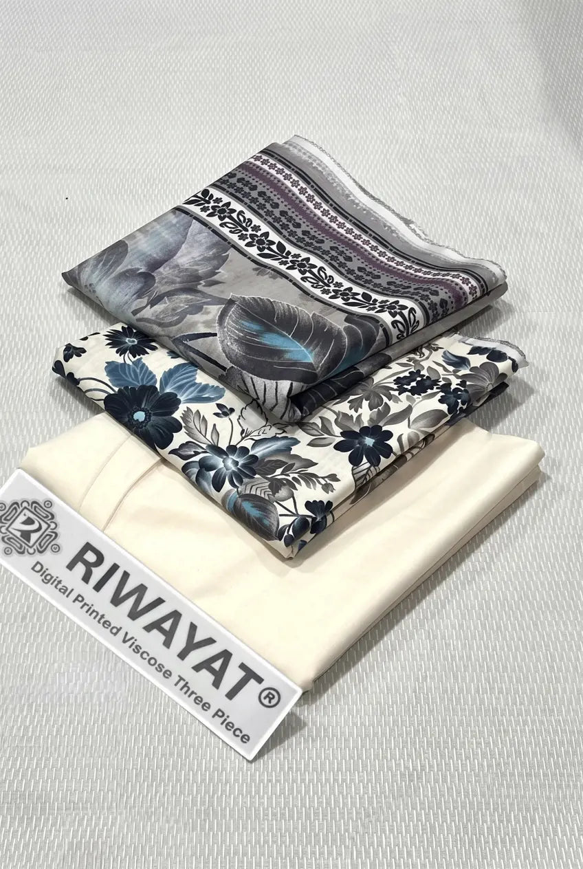 3 Pieces - Riwayat Unstitched Cream Dobby Viscose Suit