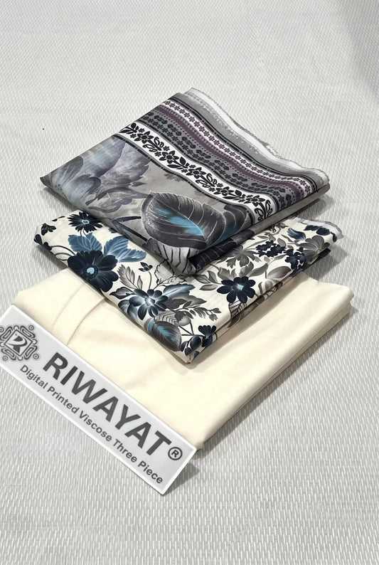 3 Pieces - Riwayat Unstitched Cream Dobby Viscose Suit