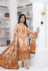 3 Piece - Marooj Unstitched Skin BanaDora Linen Suit