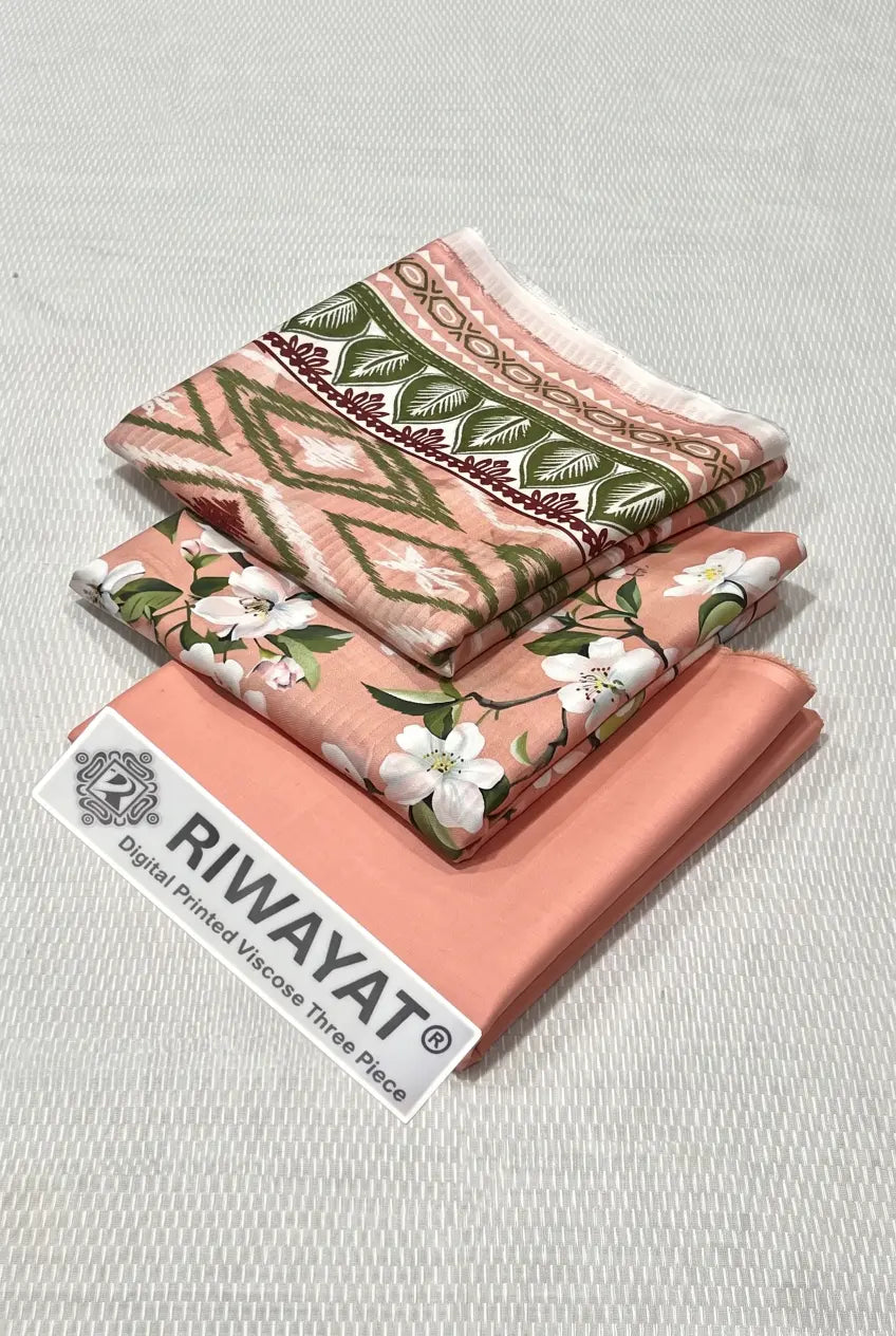 3 Pieces - Riwayat Unstitched Peach Dobby Viscose Suit
