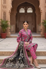 3 Pieces - Marooj Unstitched Pink BanaDora Linen Suit