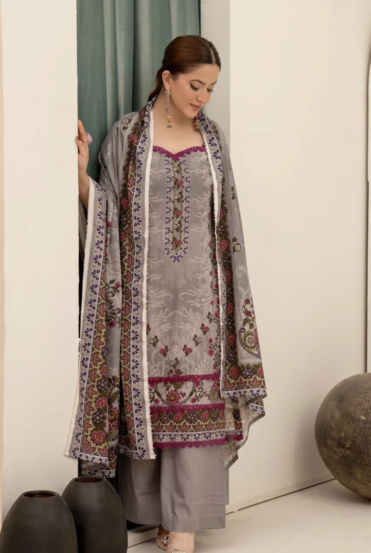 3 Pieces - Marooj Unstitched Grey BanaDora Linen Suit