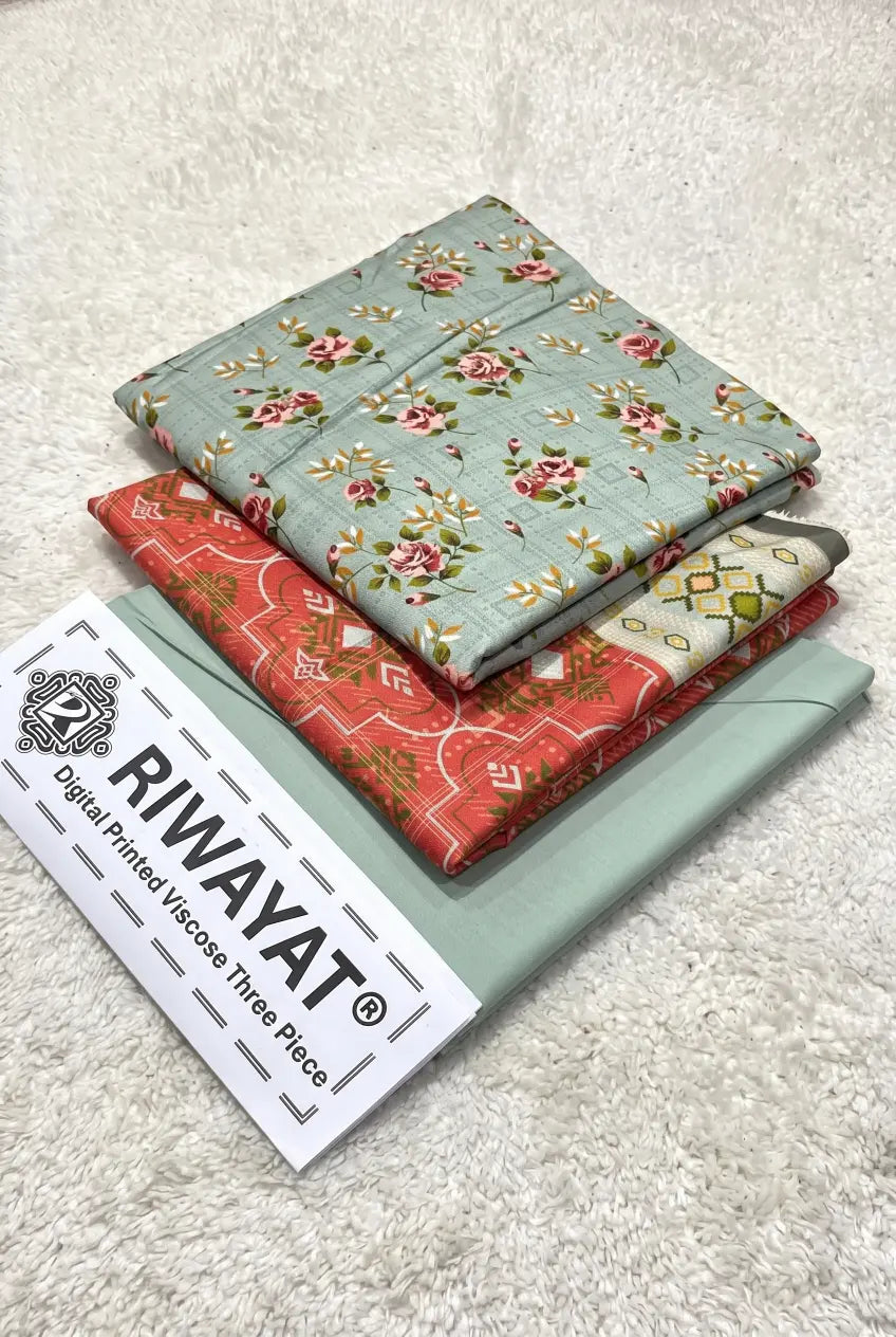 3 Pieces - Riwayat Unstitched Sea-Green Dobby Viscose Suit