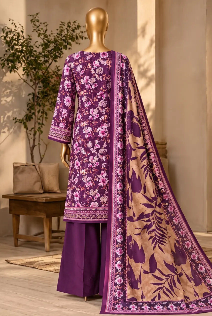 3 Pieces - Riwayat Unstitched Purple Viscose Printed Suit
