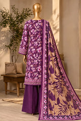 3 Pieces - Riwayat Unstitched Purple Viscose Printed Suit