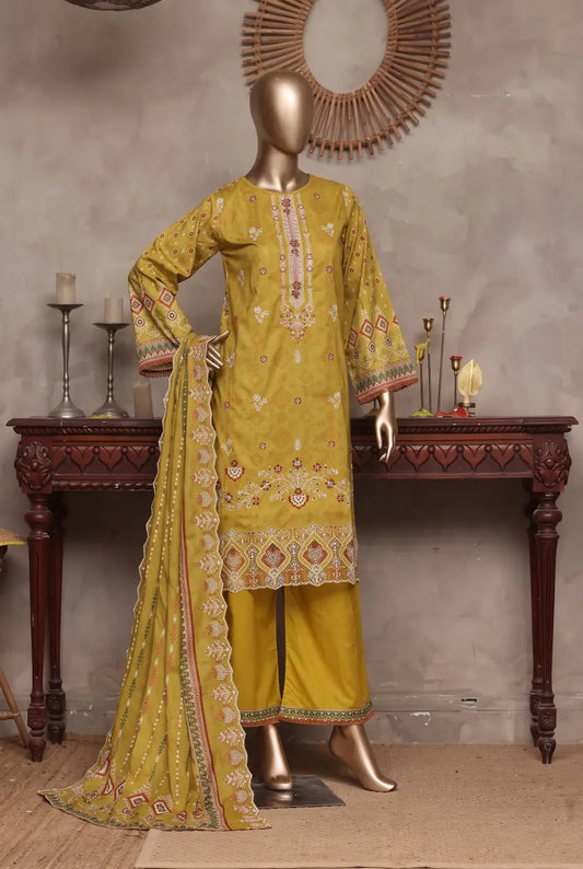 3 Pieces - Riwayat Unstitched Yellow Ladies Cambric Cotton Suit