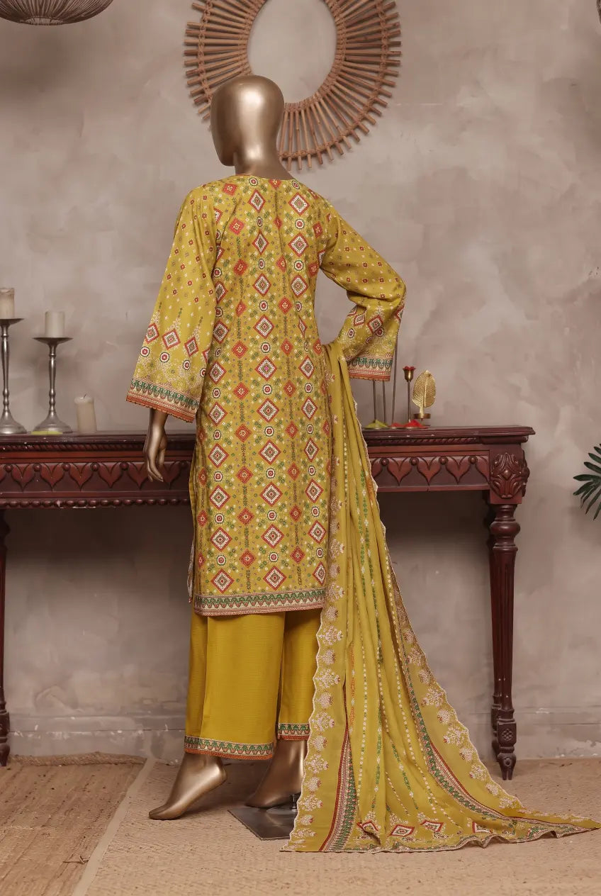 3 Pieces - Riwayat Unstitched Yellow Ladies Cambric Cotton Suit