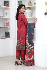 3 Piece - Marooj Unstitched Maroon BanaDora Linen Suit