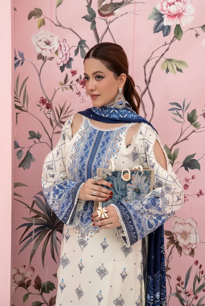 3 Pieces - Marooj Unstitched Off White BanaDora Linen Suit