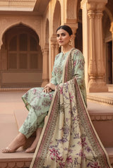 3 Pieces - Marooj Unstitched Sea Green BanaDora Linen Suit