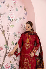 3 Pieces - Marooj Unstitched Maroon BanaDora Linen Suit