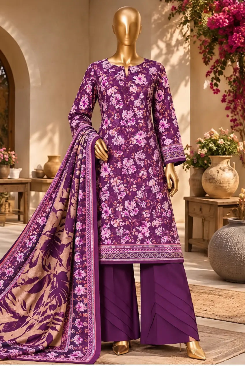 3 Pieces - Riwayat Unstitched Purple Viscose Printed Suit