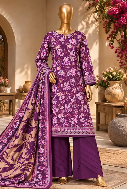 3 Pieces - Riwayat Unstitched Purple Viscose Printed Suit