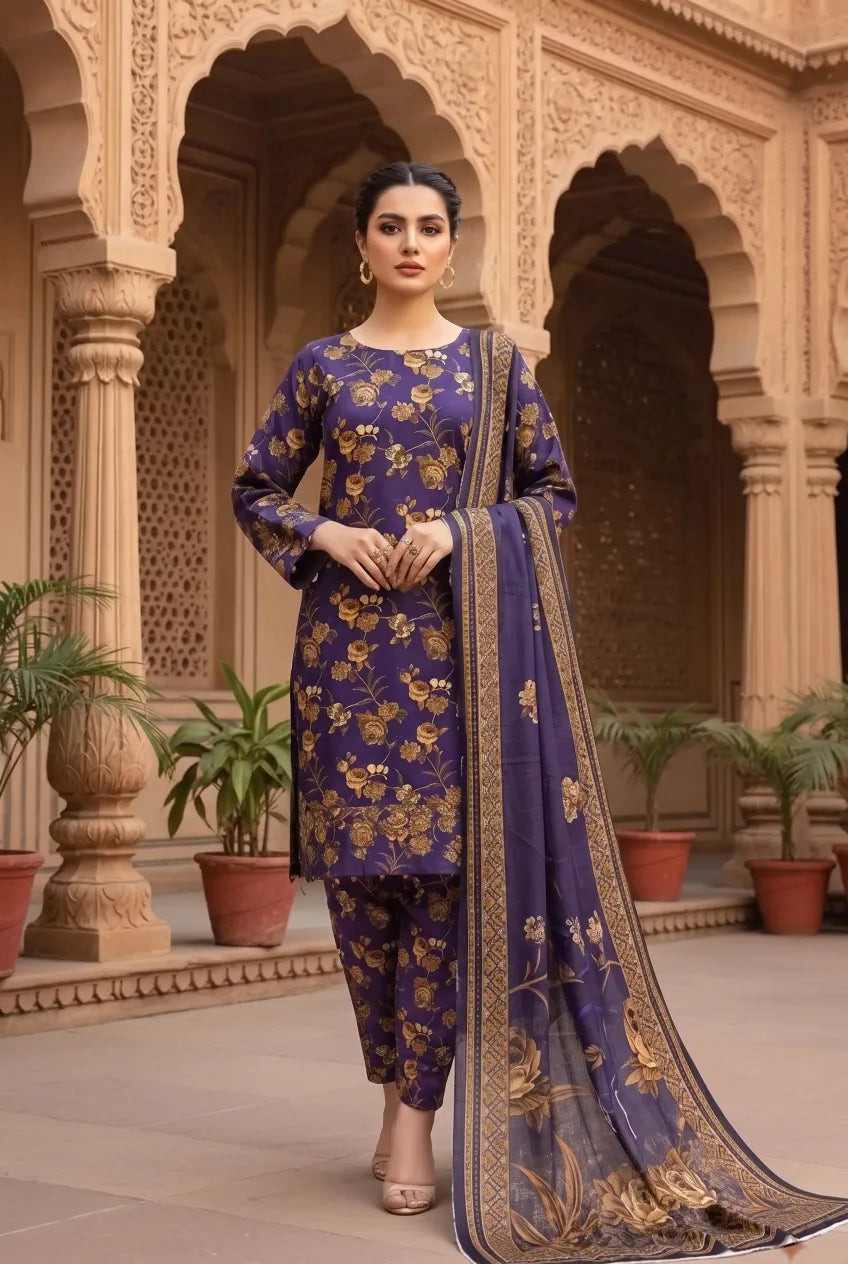 3 Pieces - Marooj Unstitched Purple BanaDora Linen Suit