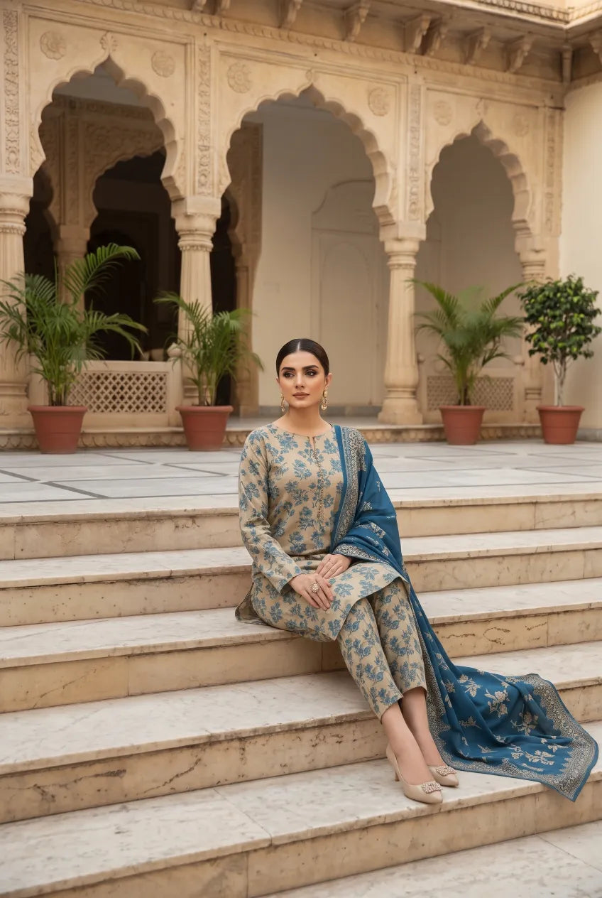 3 Pieces - Marooj Unstitched Skin BanaDora Linen Suit