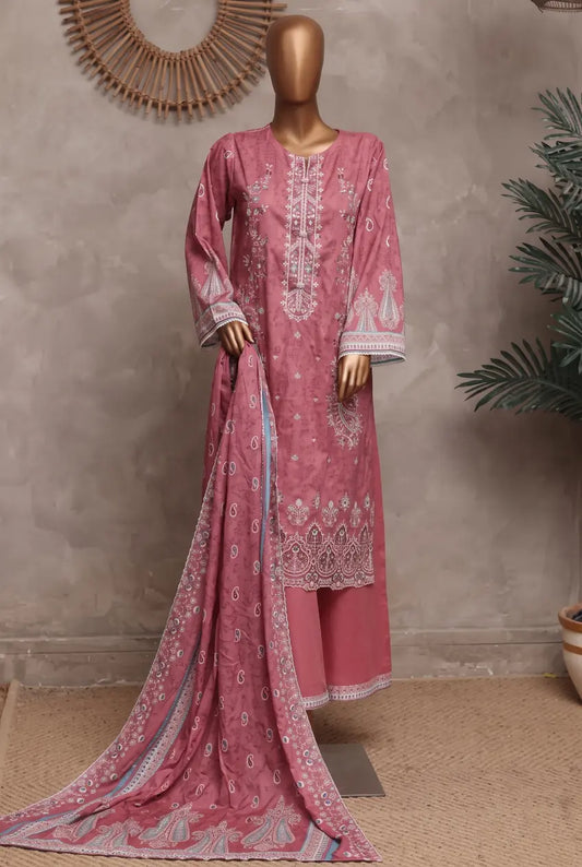 3 Pieces - Riwayat Unstitched Pink Ladies Cambric Cotton Suit
