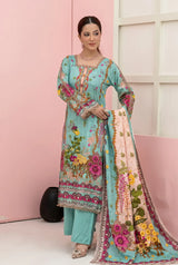 3 Pieces - Marooj Unstitched Sky Blue BanaDora Linen Suit