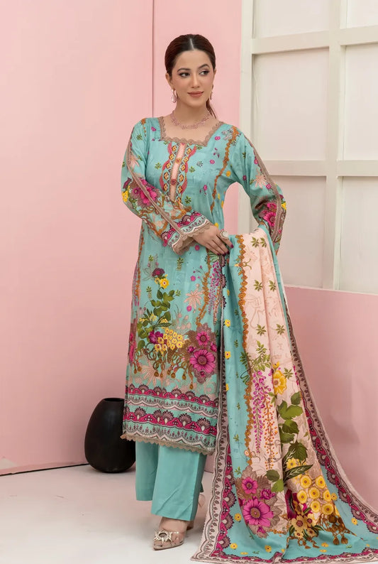 3 Pieces - Marooj Unstitched Sky Blue BanaDora Linen Suit