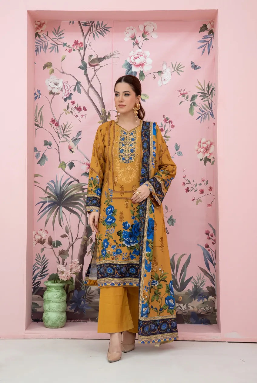 3 Pieces - Marooj Unstitched Light Mustard BanaDora Linen Suit