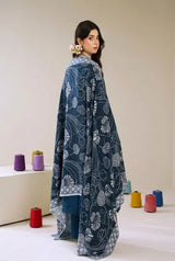 3 Pieces - Marooj Luxury Embroidered Unstitched Blue  Karandi Ladies Suits