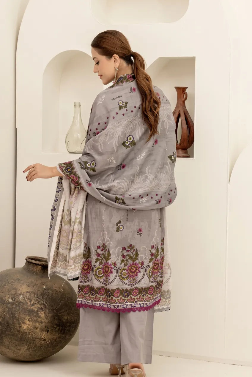 3 Pieces - Marooj Unstitched Grey BanaDora Linen Suit