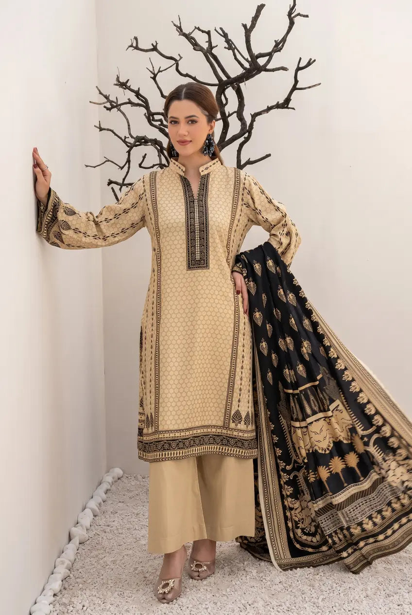 3 Pieces - Marooj Unstitched Cream BanaDora Linen Suit
